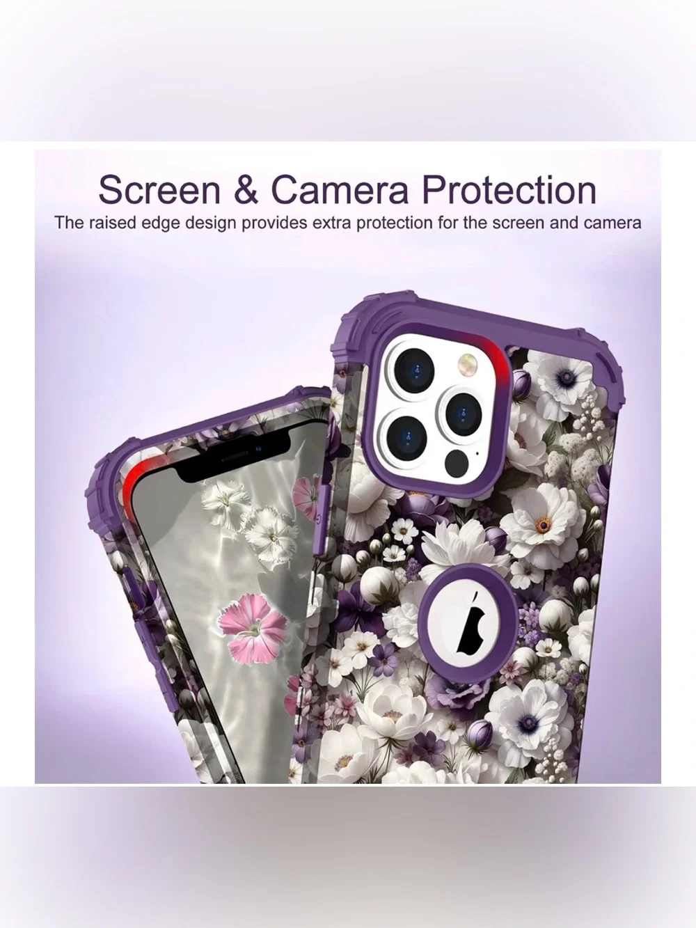 Floral Heavy Duty Phone Case for iPhone 13 Pro Max - Purple Floral shockproof